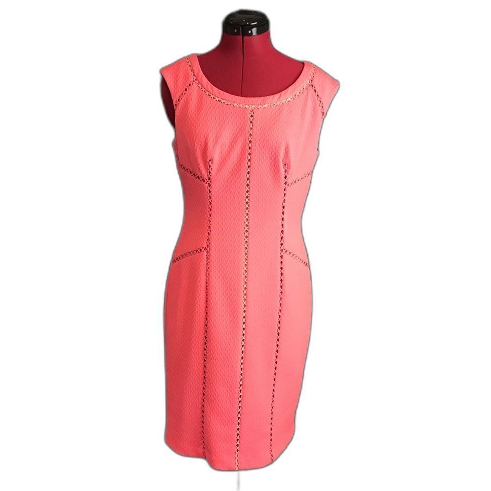 Adrianna Papell Sheath Midi Dress Women's Size 6 Pink/Coral Sleeveless